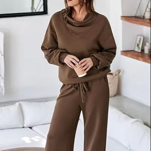 Ensemble de survêtement en molleton doux pour femmes, imprimé délavé à l'acide, style jogging, 100% coton, séchage rapide, respirant, vêtements d'intérieur d'hiver - Product Image 1
