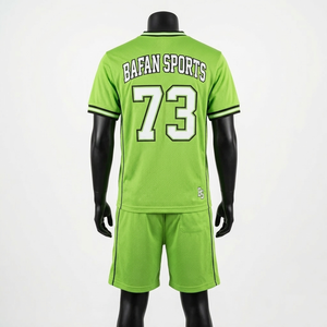 ชุดเสื้อและกางเกงบาสเก็ตบอลผ้าโพลีเอสเตอร์ตาข่ายพรีเมียม 180 GSM สีเขียวนีออน แต่งแถบยางยืดตัดสี พร้อมโลโก้ สำหรับผู้ชาย - Product Image 2
