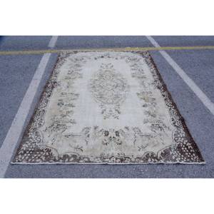 พรมตุรกีวินเทจขนาดใหญ่6.3x9ฟุตคลาสสิกสีเบจสีน้ำตาลผ้าขนสัตว์ลาเท็กซ์ทรงสี่เหลี่ยมผืนผ้าเย็บปะติดปะต่อกันพรมห้องโถงห้อง - Product Image 1