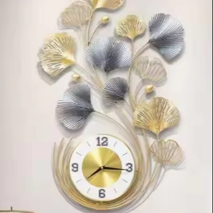 Luxury gold Art Decor Metal Round Mirror Clock Sparkle large wall watch Metal Grain Tempered <b>Glass</b> Wall Clock - Product Image 1