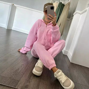 Survêtements d'hiver pour femmes et hommes, grande taille, manches longues, chauds, 100% coton, velours uni, logo personnalisé - Product Image 3