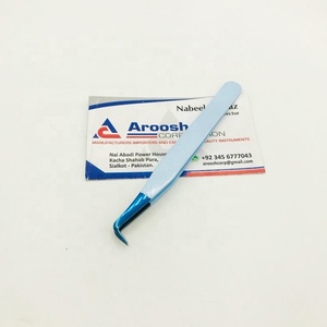 Haute qualité personnalisé 90 degrés bébé bleu pince à épiler en acier inoxydable durable avec pointe en fibre pour Extension de cils en gros - Product Image 4