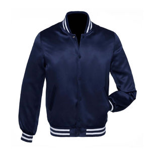 Chaqueta universitaria de satén para hombre vintage personalizable, ropa informal estilo hip hop de invierno con cierre de cremallera y cuello levantado, servicio OEM disponible - Product Image 4