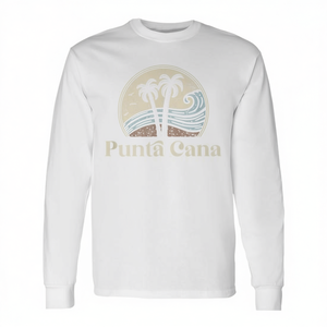 Camiseta Vintage de Manga Larga con Gráfico de Palmeras de Punta Cana, Estilo Playero de República Dominicana para Promociones - Product Image 2