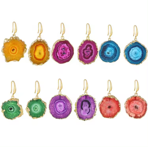 Natural <b>Raw</b> Stone Drop Earrings Jewelry Geode Druzy Agate Dangle Earring by ALIF <b>CRYSTAL</b> and AGATE - Product Image 5