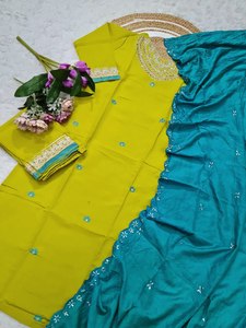 RADHE EXPORTS Kurta, Pantalón y Dupatta de Viscosa Chanderi Pura para Mujer - Estampado, de Secado Rápido, Moderno, para Todas las Temporadas, Ideal para Bodas/Fiestas/Uso Casual - Product Image 6