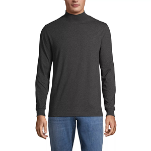 High-Quality Custom Logo Plus Size Heavyweight 220 GSM Ribbed Cuff 100% Cotton Mock Neck Turtleneck Long Sleeve T-Shirt for Men - Product Image 5