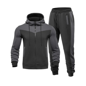 Survêtements de sport décontractés pour hommes avec logo personnalisé, 100% coton, veste légère, pantalon, fermeture éclair, capuche, coupe-vent - Product Image 1