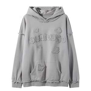 Sweat à capuche personnalisé pour homme brodé en détresse pour l'extérieur coupe ample automne hiver broderie à capuche coupe ample pull à capuche pour homme - Product Image 6