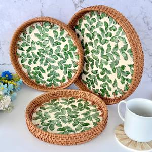 Bandeja con incrustaciones de concha de mosaico, las bandejas de nácar de ratán más vendidas, fregona hecha a mano, decoración de mesa - Product Image 1