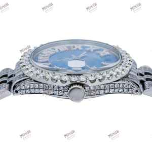 นาฬิกาเพชร VVS Moissanite ขนาดเส้นผ่าศูนย์กลาง36มม. หรูหราพร้อมหน้าปัดเลขโรมันสีฟ้าสไตล์ฮิปฮอป - Product Image 4