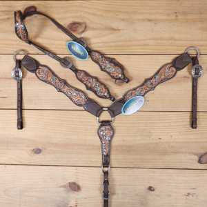 Western Horse Tack Set Cow Leather Hand Carved Design Breastplate With Sunflower Beaded Pattern from Direct Factory - Product Image 1