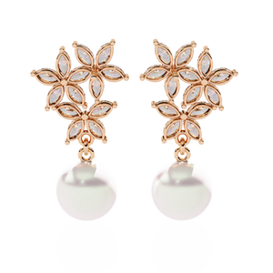 Boucles d'oreilles en or 18 carats avec perle unique et diamant de laboratoire, accessoire unique - Product Image 1