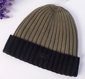 Thick Ribbed Cuffed Two-Tone Knitted <b>Hats</b> Adults 100% Acrylic Breathable & Waterproof Unisex Large Cable-knit Beanie - Product Image 3