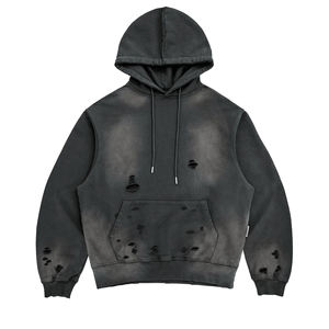 เสื้อฮู้ดดี้สตรีทแวร์ทรงโอเวอร์ไซส์แบบซิป ล้างสีแบบ Acid Wash ขายดีที่สุด ผ้าฝ้าย 100% เนื้อหนา แบบ Unisex ขายส่ง - Product Image 2