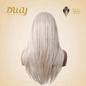 Perruque synthétique ondulée naturelle Chicago-DWY 136 avec dentelle transparente, mèches blondes arctiques - Product Image 4