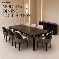 Ensemble de table à manger rectangulaire moderne en bois de luxe 8 places avec chaises rembourrées pour hôtel, restaurant, salle à manger