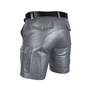 Short de style motard en cuir véritable pour hommes bleu multi-poches utilitaire extérieur Streetwear décontracté imperméable coupe-vent séchage rapide - Product Image 3