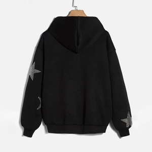 Sweat à capuche court surdimensionné en streetwear avec logo personnalisé, 400 g/m², délavé à l'acide, noir, avec strass sur toute la surface, sweat à capuche d'hiver pour homme - Product Image 6