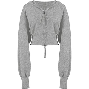 New High Quality Polyester/Cotton Women's Crop <b>Top</b> Zipper Hoodie Long Sleeve Casual Streetwear Autumn <b>Winter</b> 2026 Front Logo - Product Image 2