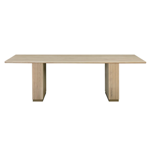 Table de salle à manger rectangulaire moderne en teck massif à grain naturel, avec double piétement, durable et élégante, pour cuisine et maison. - Product Image 2