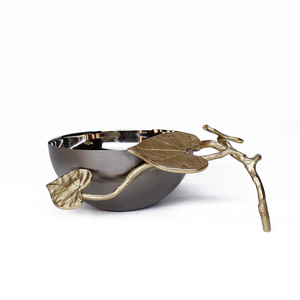 Bols de service en acier doré et argenté les plus vendus avec fleurs dorées Bols à salade Bols à fruits ronds pour la décoration intérieure Usine directe - Product Image 4