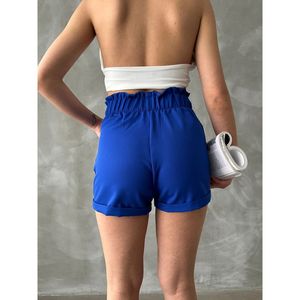 Shorts de Cintura Alta con Cinturón Azul Saks para Mujer de Topshow, con Detalle de Anillo y Bolsillos, Ropa de Moda de Verano al por Mayor - Product Image 4