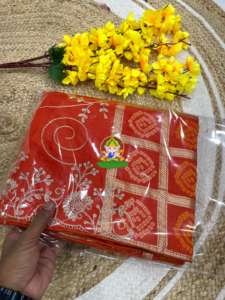 ผ้าไหมผู้หญิง Saree bandhej ทอผ้า lagdi patta pallu pittha ทำงาน zaal การออกแบบดอกไม้ขอบท่อแฟนซี - Product Image 4