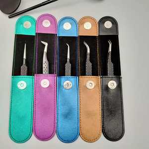 Lot de 8 pinces à cils couleur noir blanc ombre avec logo personnalisé avec pochettes en cuir Matériau en acier inoxydable pour extensions - Product Image 2