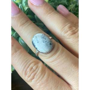 Navajo Handmade White Buffalo Sterling Silver <b>Ring</b> Size 8.25 <b>Adjustable</b> Letter Pattern Natural Stone Hip Hop for Everyday Wear - Product Image 2
