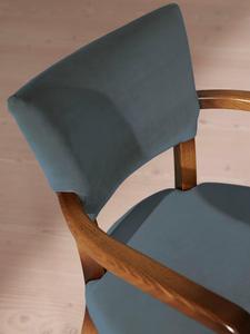 Chaise de salle à manger Morina de style moderne du milieu du siècle, fabriquée avec un cadre en teck massif et un coussin en velours gris avec finition noyer pour une utilisation en intérieur - Product Image 6