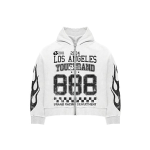 460gsm de gran tamaño personalizado bordado gris lavado Boxy Fit Crop sudaderas con capucha desgastada impresión Digital ácido lavado Boxy Fit Unisex de talla grande - Product Image 2