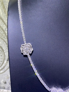 Authentic Moissanite Diamond Tennis Chain Heart and <b>Roses</b> Design Sterling <b>Silver</b> Women's Rhodium Plated Engagement <b>Necklace</b> - Product Image 3