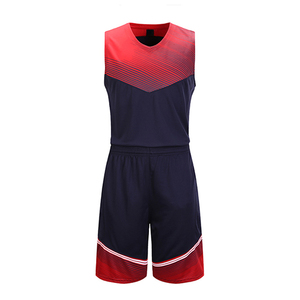 Conjunto de Camiseta de Baloncesto para Hombre, Cuello en V, Sin Mangas, Degradado Rojo Marino, Secado Rápido, 100% Poliéster, Uniforme - Product Image 1