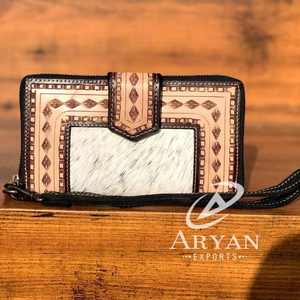 Nouveau Western élégant cuir de vachette usiné fourrure cuir bracelets embrayages femmes conçu sac à main vente chaude en cuir usiné portefeuilles uniques - Product Image 1