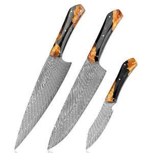 Cuchillo de Cocina Japonés de Acero Damasco de 67 Capas, Cuchillo de Chef Superafilado, Cuchillo para Frutas, Mango de Madera Estabilizada con Resina Negra - Product Image 1
