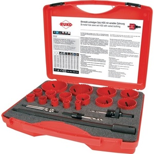 Juego de 19 Brocas de Sierra Perforadora HSS Bimetálicas RUKO con Profundidad de Corte de 16-83 mm y 38 mm - Product Image 1