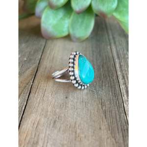 Kingman <b>Turquoise</b> Sterling Silver <b>Ring</b> Size 5.75-Navajo Handmade Statement Jewelry - Product Image 3