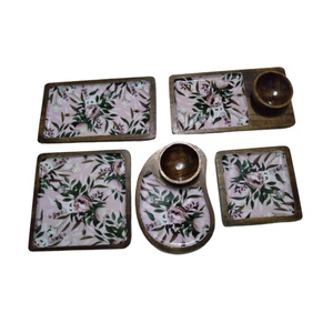 Assiette imprimée en bois de forme carrée pour la cuisine et la vaisselle de table, assiettes de chargeur pour le Service de restauration d'hôtel de luxe - Product Image 5