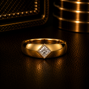 Trendy 14K Pure Gold Solitaire <b>Ring</b> Princess Cut Lab Grown Diamond Square Bezel <b>Thick</b> Dome Band Unisex Jewelry Engagement <b>rings</b> - Product Image 1