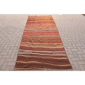 Alfombra tradicional de lana marrón de 4,2x10,7 pies patrón rectangular de pasillo turco hecho a mano con respaldo de látex para sala de estar dormitorio - Product Image 1