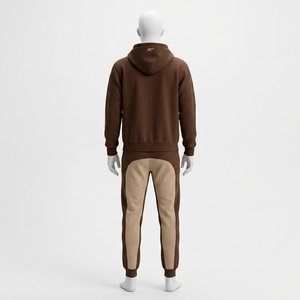 Men Brown Beige Zip <b>Hoodie</b> Tracksuit Set Sweatshirt Jogger Pants Premium Sportswear Gymwear Training <b>Running</b> Fitness Casual Wear - Product Image 3