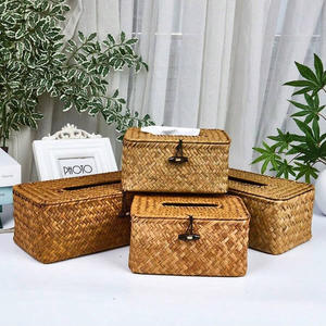 Boîte en jonc de mer avec couvercle pour le stockage des tissus boîtes de paille faites à la main de style simple pour contenir du papier et des serviettes avec logo personnalisé - Product Image 2