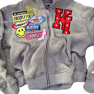 Ropa de calle de alta calidad de algodón de rizo francés Sun Faded Vintage Zip Up Washed Custom Distressed Bordado Patch Hoodies para hombres - Product Image 6