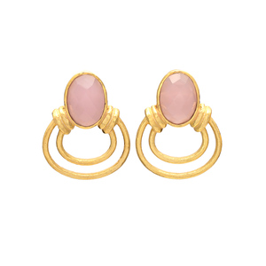 Rose Calcédoine Balancent Main Pierres Précieuses Boucles D'oreilles - Product Image 1
