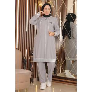 Ensemble deux pièces sportif décontracté en laine, haut côtelé zippé au-dessus du genou, pour tenues automne-hiver Commander 2 pièces - Product Image 1