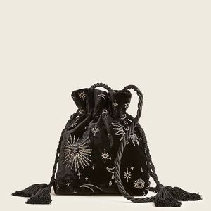 2025@<b>Black</b> Velvet Fabric Polti <b>Bags</b> with Embellished Pearls Stone Glass Beads Resham Work with tassels <b>for</b> Party-wear/<b>Weddings</b> - Product Image 1