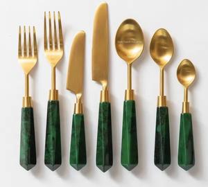 Royal Look Modern Luxury Stainless Steel <b>Flatware</b> <b>Set</b> with Gemma Green Marble Handles Gold Plated for Home Hotels & Weddings - Product Image 6