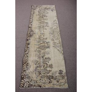 Alfombra Vintage, Alfombra de Pasillo de 2,6x7,9 pies, Alfombra Turca de Lana con Diseño Floral Marrón - Product Image 1
