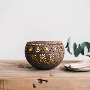 Coco Shell Bowls Floor <b>Candle</b> Stands Hand Carved <b>Tealight</b> <b>Candles</b> Decorative Holder Natural Coconut Bowl Holders - Product Image 2